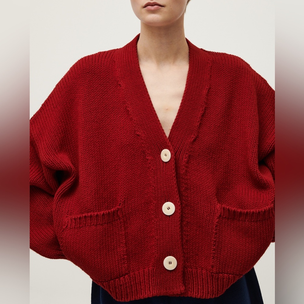 Babaa Organic Cotton Cardigan 22 Persephone Red - Picture 2 of 13